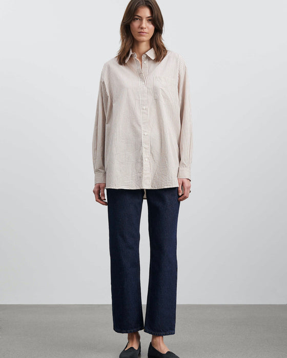 Skall Studio - Edgar Shirt - Light Cream/Burgundy stripes