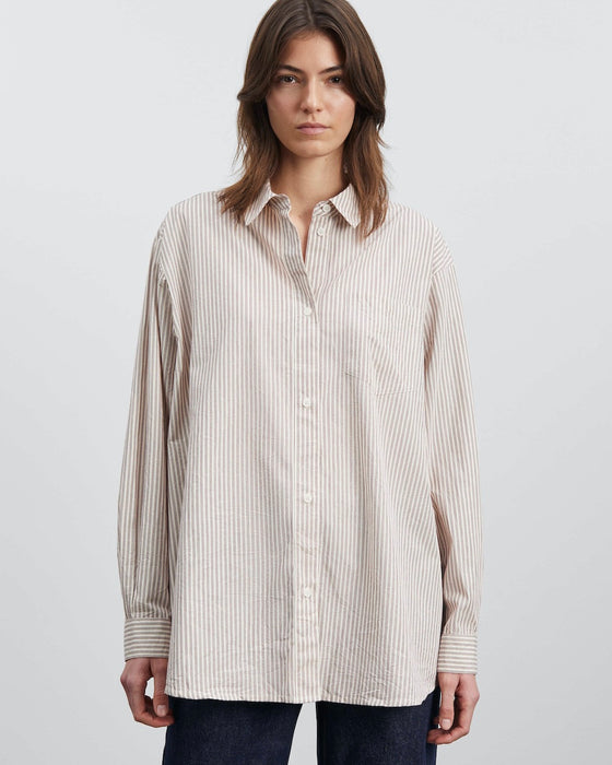 Skall Studio - Edgar Shirt - Light Cream/Burgundy stripes