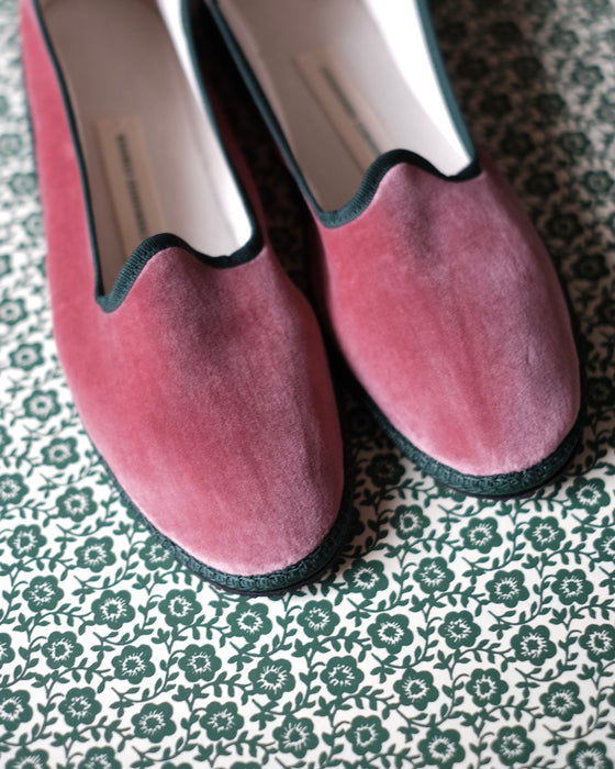 Souliers venitiens Friulane - Rose antique / Vert forêt